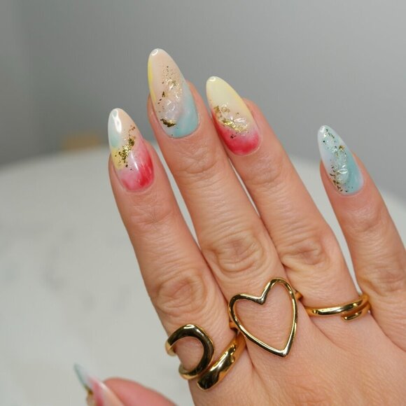 tipsy Handmade Press On Nails | Almond Medium | Abstract Art | Golden Hour Glow - Picture 5 of 14